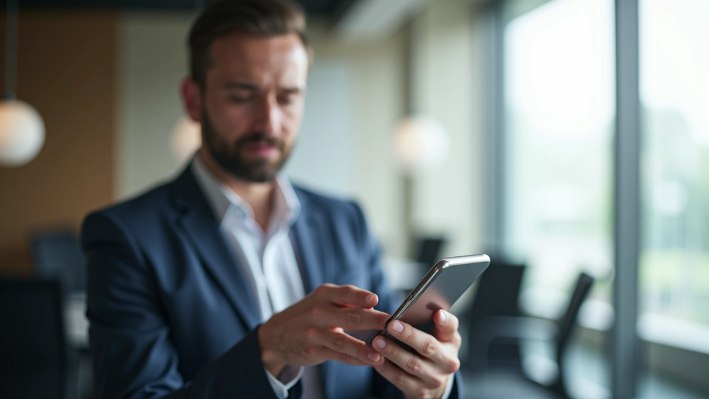 Mobilusis telefonas rodo žmogų rašantį atsiliepimai į verslo profilio ekrą