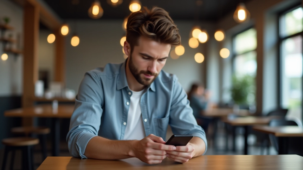 Žmogus naudojasi išmaniuoju telefonu ir ieško lokalių paslaugų internete